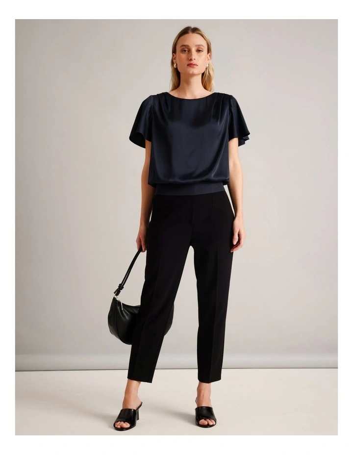 Satin Elastic Waist Tee in Navy image 2