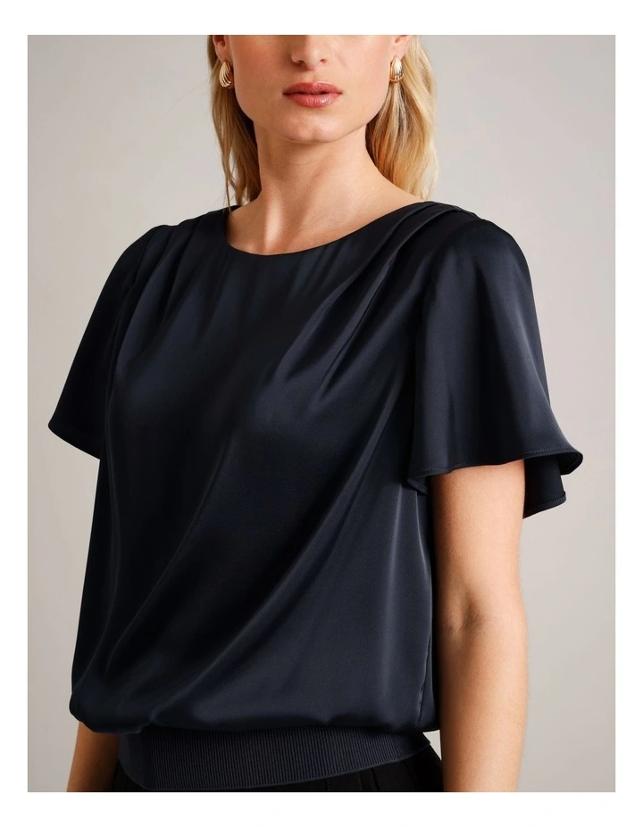 Satin Elastic Waist Tee in Navy image 4