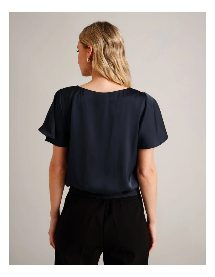 Satin Elastic Waist Tee in Navy image 5