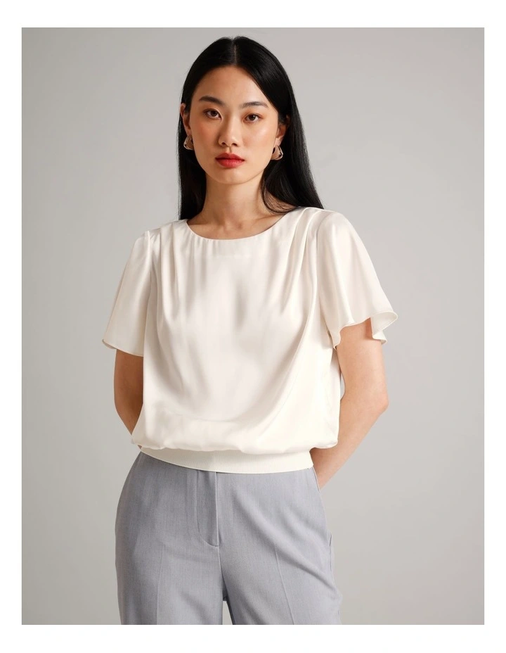 Satin Elastic Waist Tee in Ecru image 1