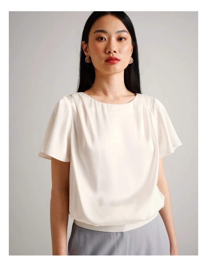 Satin Elastic Waist Tee in Ecru image 2