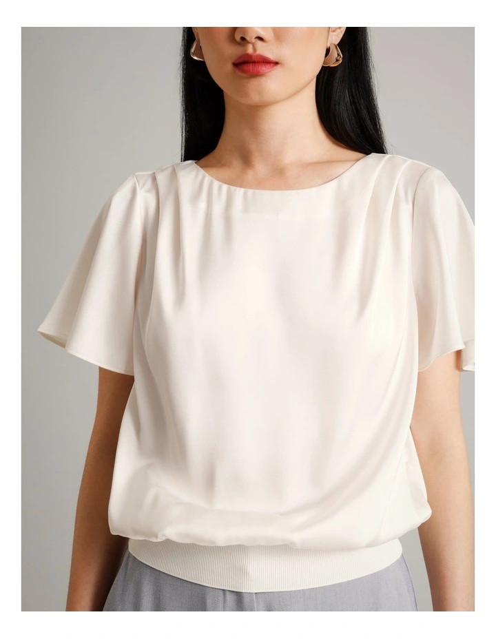 Satin Elastic Waist Tee in Ecru image 3