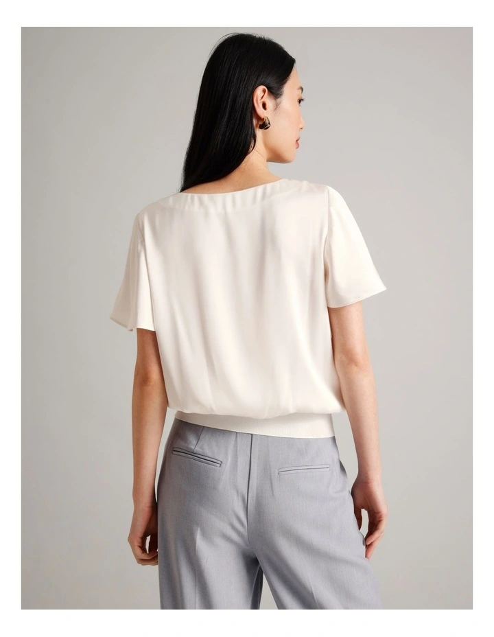 Satin Elastic Waist Tee in Ecru image 5