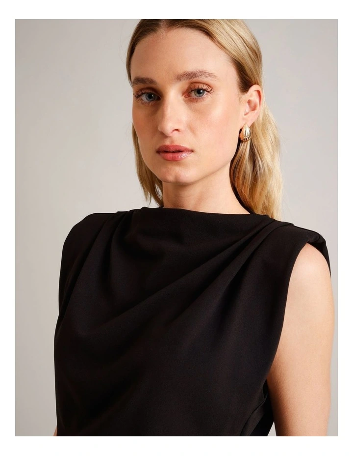 Polyester Blend Gathered Detail Top With Shoulder Pads in Black image 4