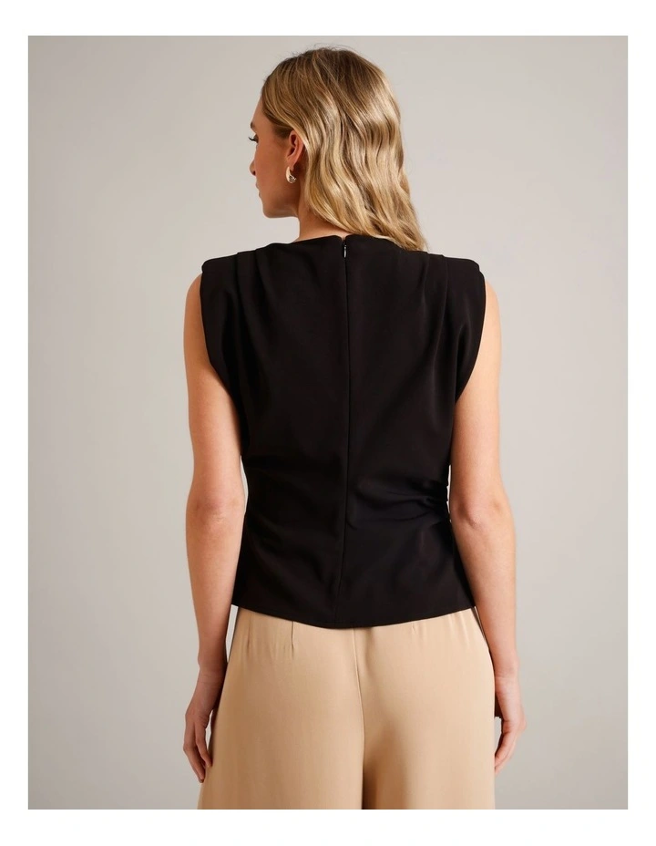 Polyester Blend Gathered Detail Top With Shoulder Pads in Black image 6
