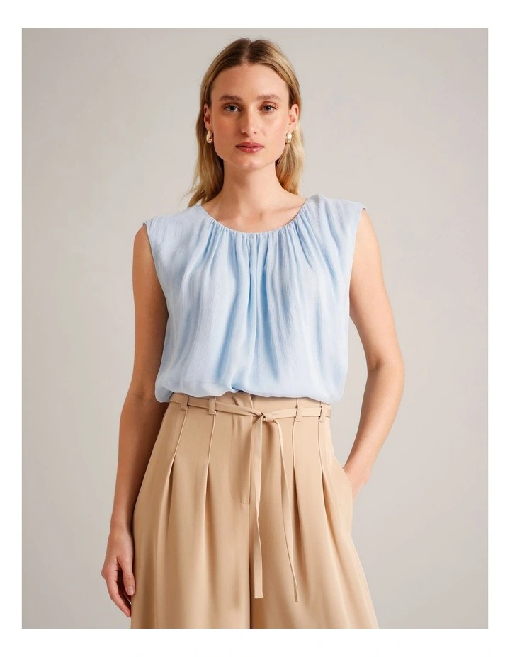 Gathered Neck Sleeveless Top in Light Blue image 1