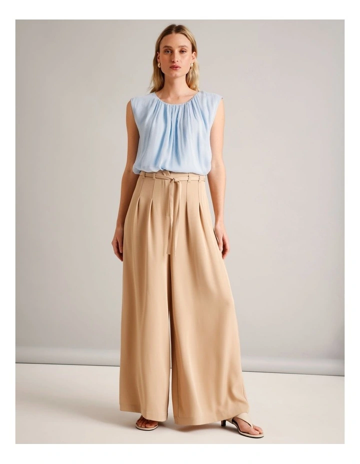 Gathered Neck Sleeveless Top in Light Blue image 3