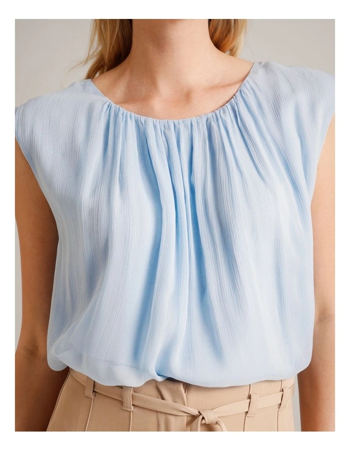 Gathered Neck Sleeveless Top in Light Blue image 4