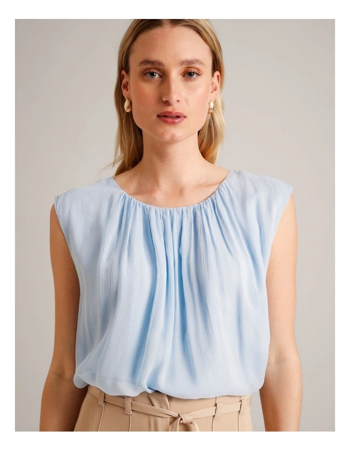 Gathered Neck Sleeveless Top in Light Blue image 5