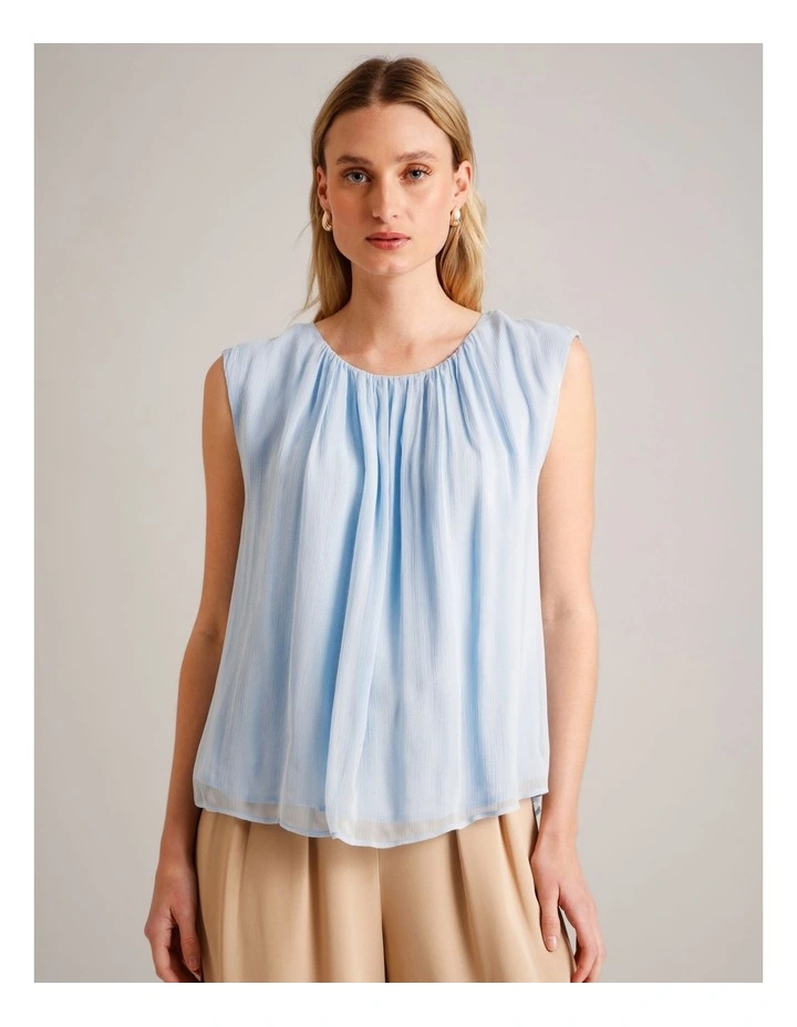 Gathered Neck Sleeveless Top in Light Blue image 6