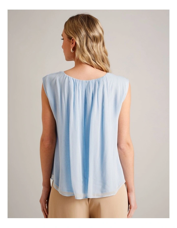 Gathered Neck Sleeveless Top in Light Blue image 7