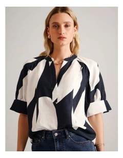 European Linen Blend Pop Over Top in Assorted