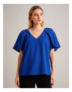 Tuck Shoulder Crepe Top in Cobalt