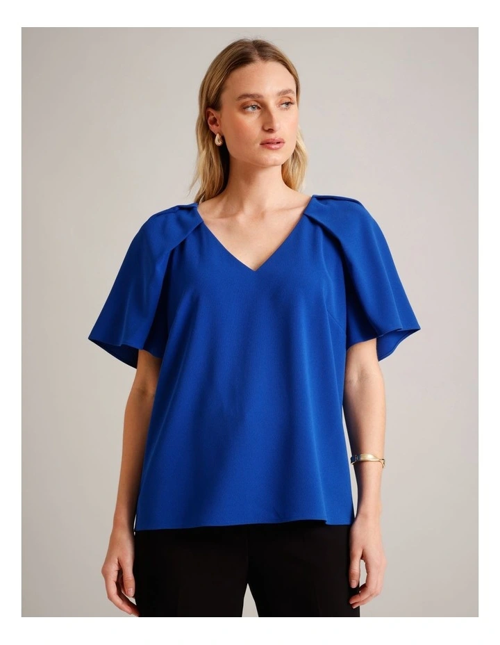 Tuck Shoulder Crepe Top in Cobalt image 1