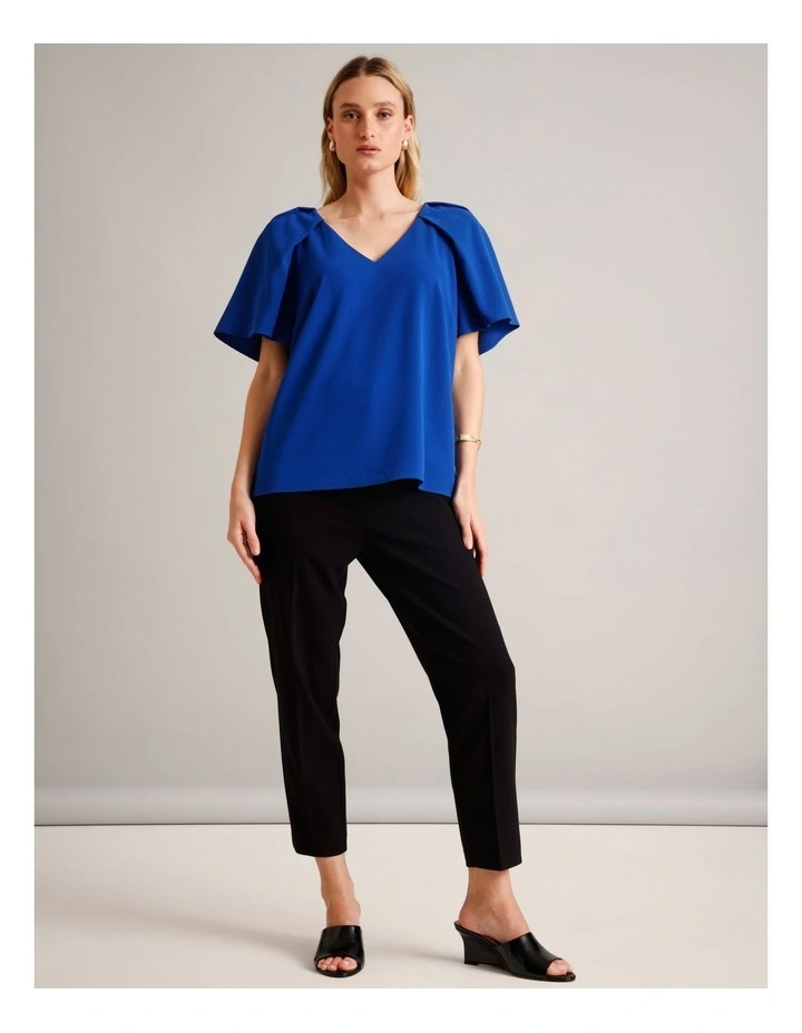 Tuck Shoulder Crepe Top in Cobalt image 2