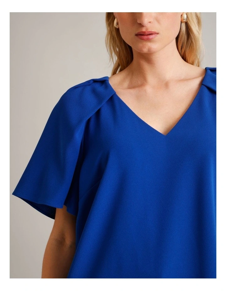 Tuck Shoulder Crepe Top in Cobalt image 3