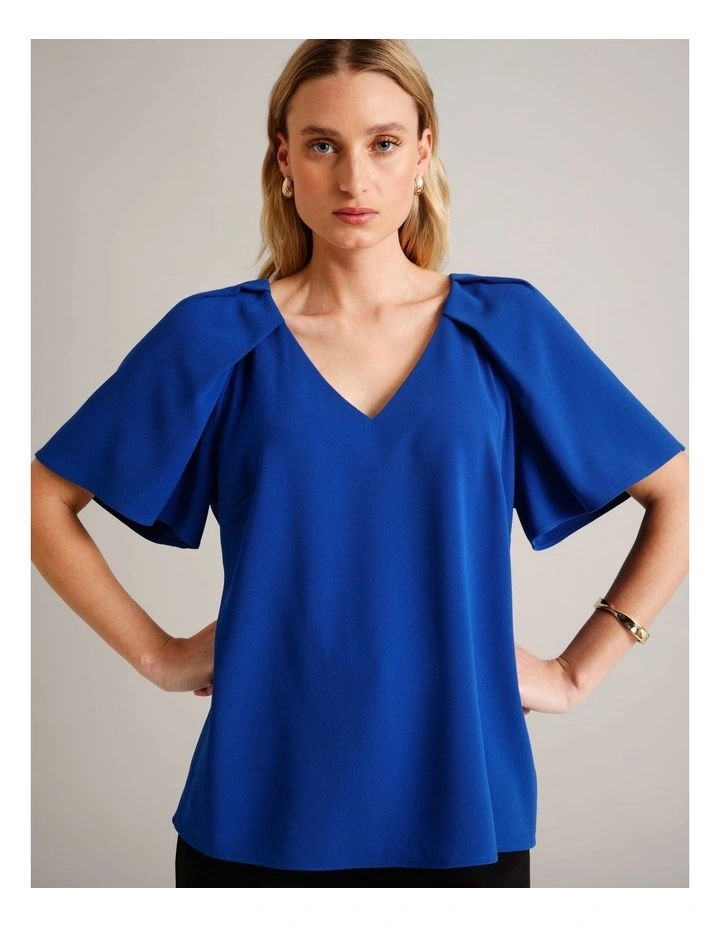 Tuck Shoulder Crepe Top in Cobalt image 4