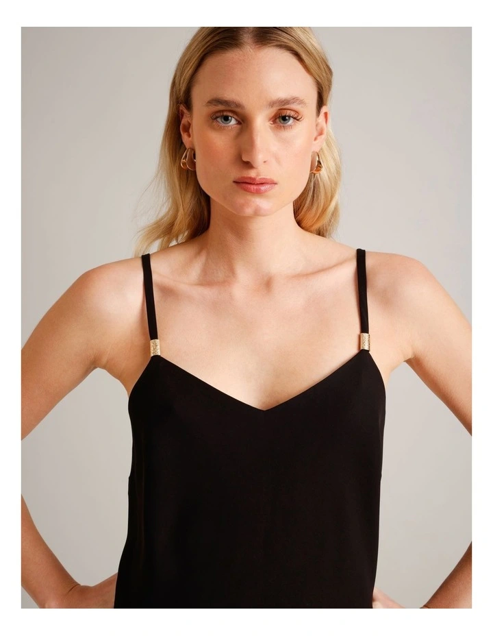 V-Neck Cami With Hardware in Black image 3