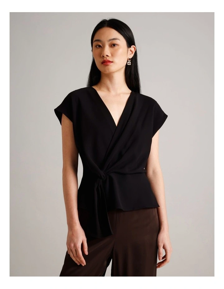 Twist Waist Detail Crepe Top in Black image 1
