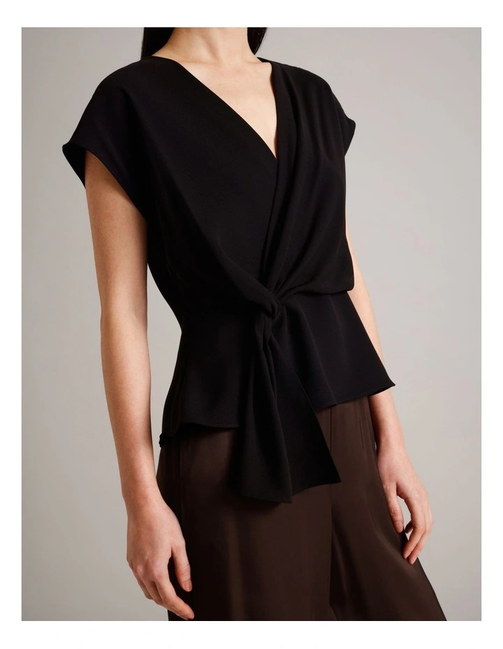 Twist Waist Detail Crepe Top in Black image 2