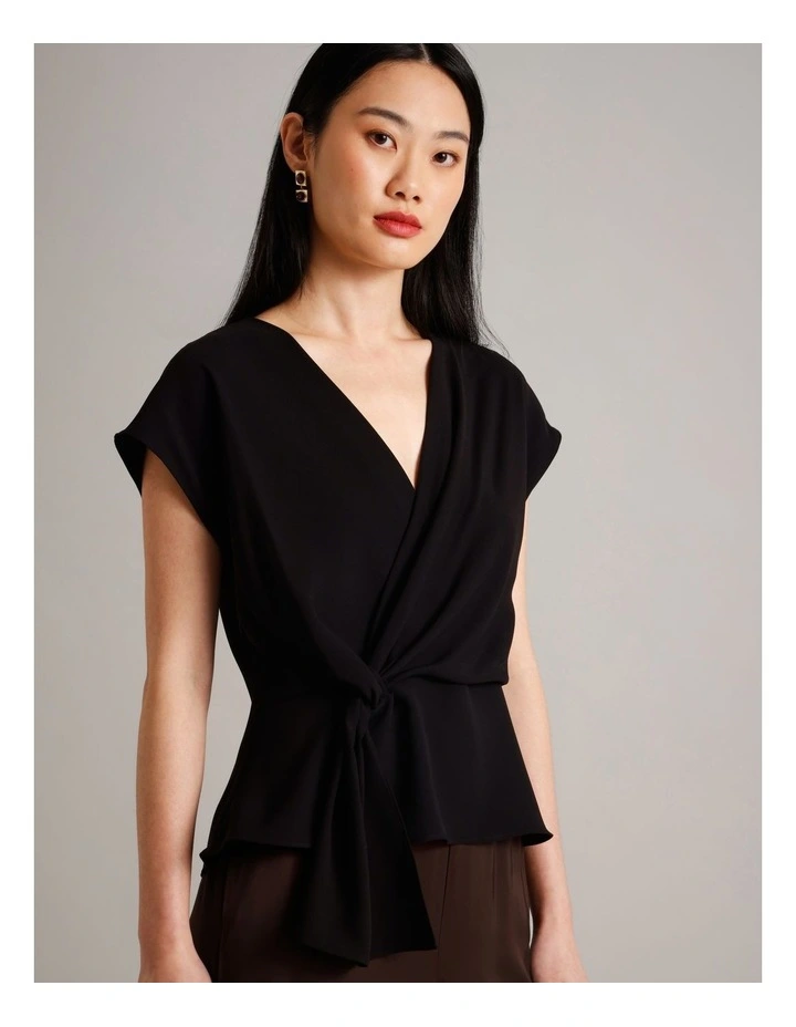 Twist Waist Detail Crepe Top in Black image 3