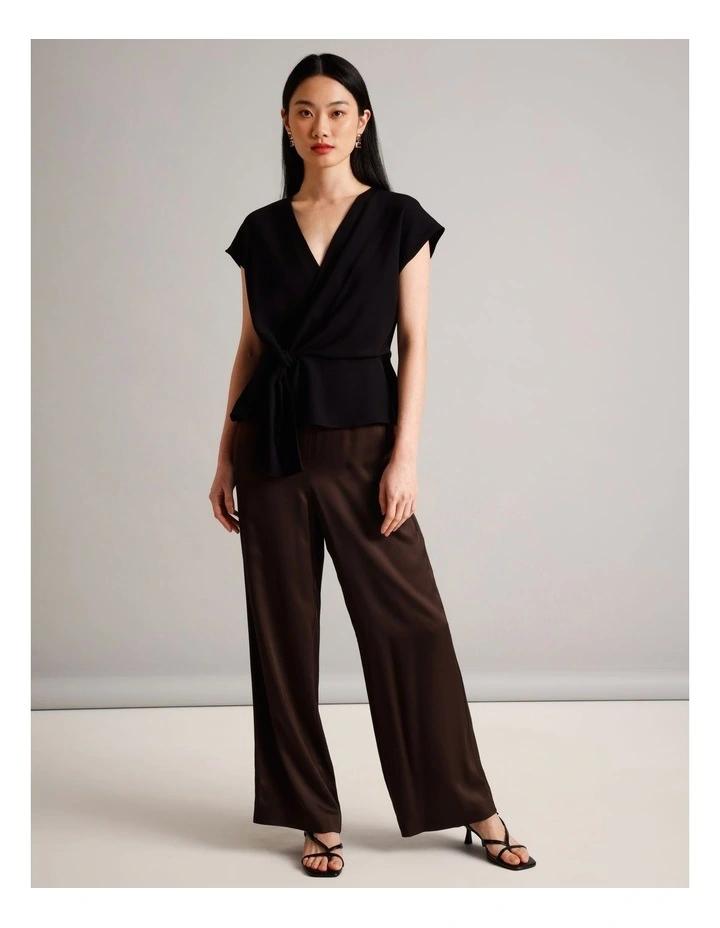 Twist Waist Detail Crepe Top in Black image 4