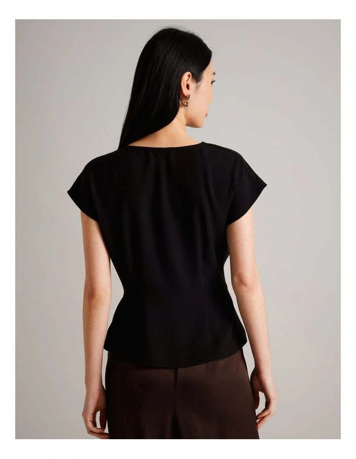 Twist Waist Detail Crepe Top in Black image 6