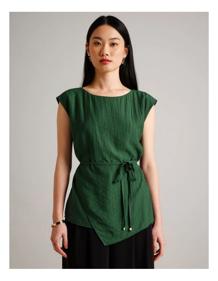 Crinkle Top With Tie in Dark Green image 1