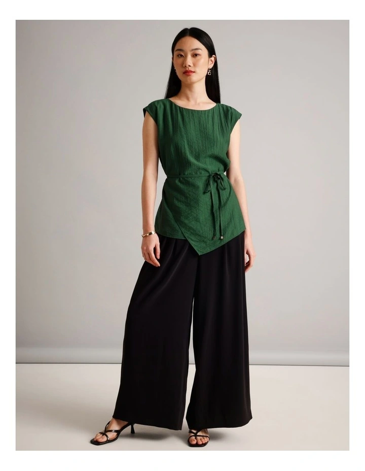 Crinkle Top With Tie in Dark Green image 2