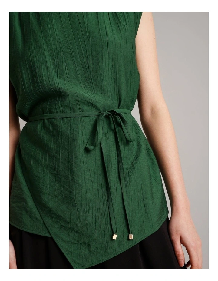 Crinkle Top With Tie in Dark Green image 4