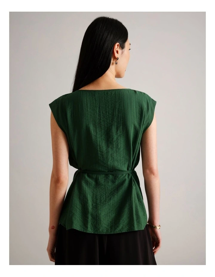 Crinkle Top With Tie in Dark Green image 6