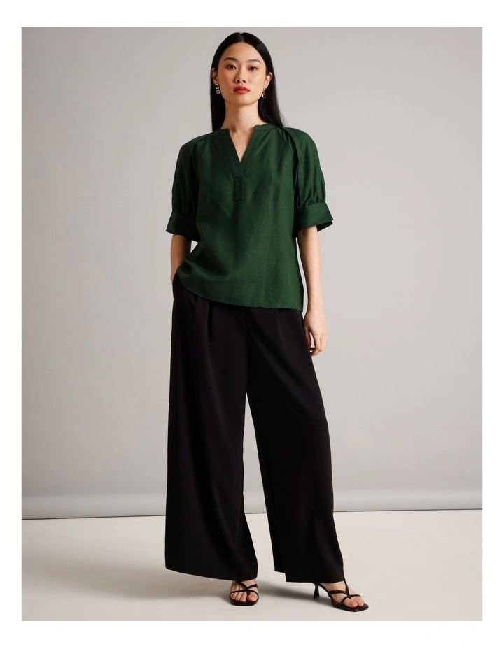 Linen Pop Over Top in Dark Green image 2