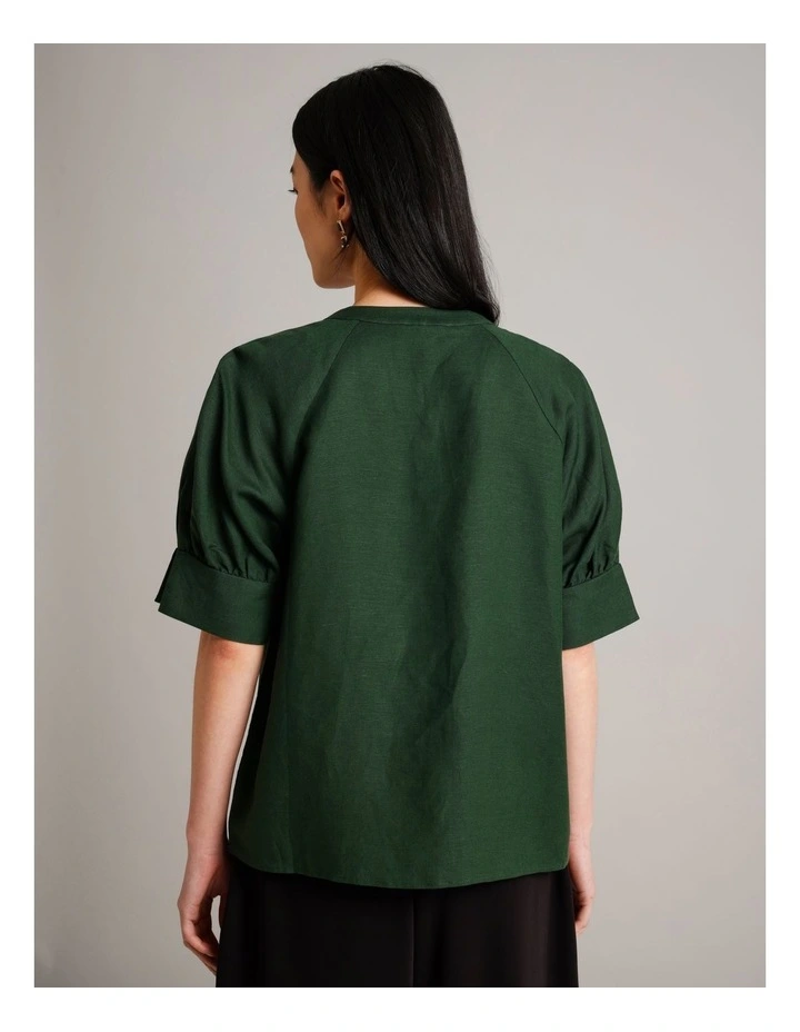 Linen Pop Over Top in Dark Green image 5