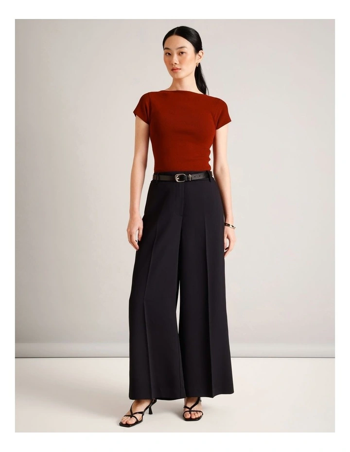 Boat Neck Cap Sleeve Knit in Rust image 2