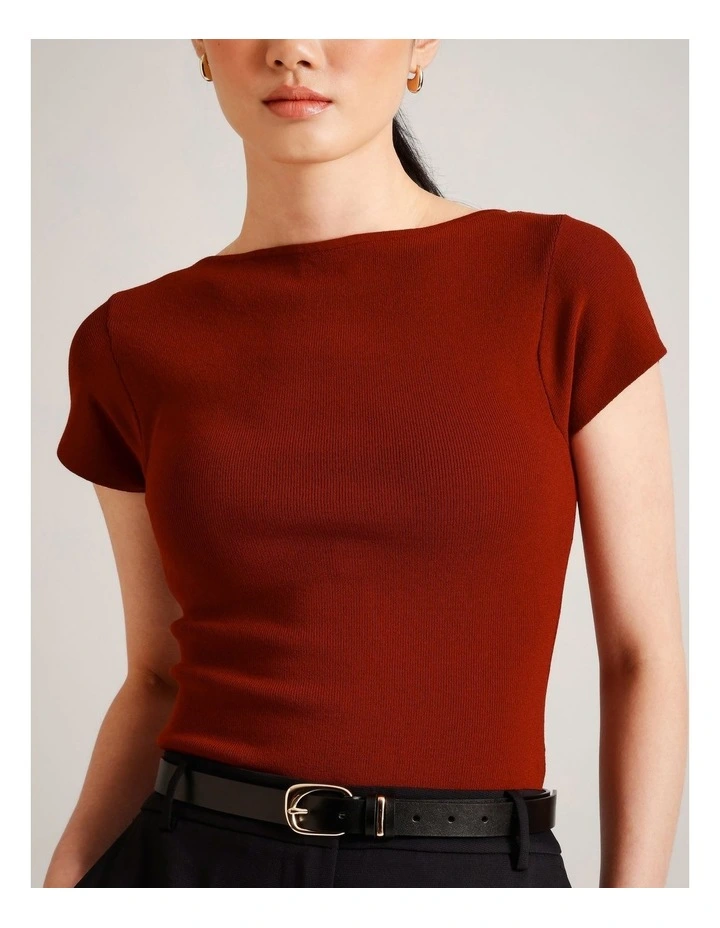 Boat Neck Cap Sleeve Knit in Rust image 4