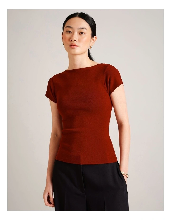 Boat Neck Cap Sleeve Knit in Rust image 5