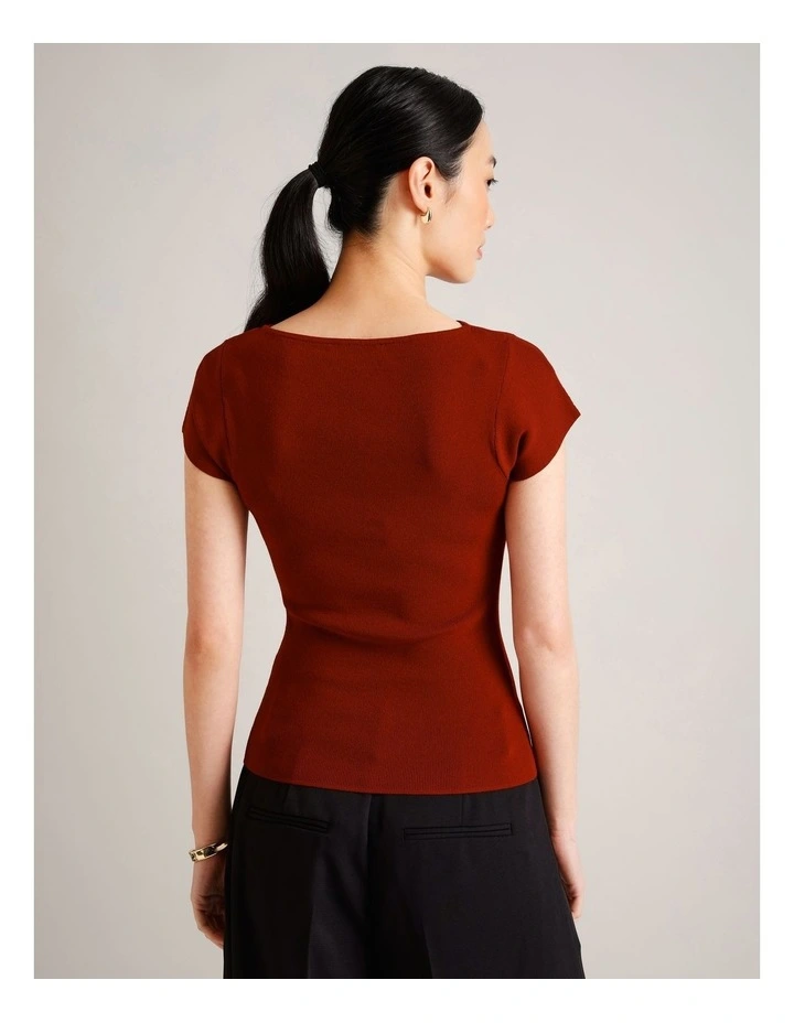 Boat Neck Cap Sleeve Knit in Rust image 6