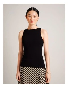 High Neck Knit Tank in Black