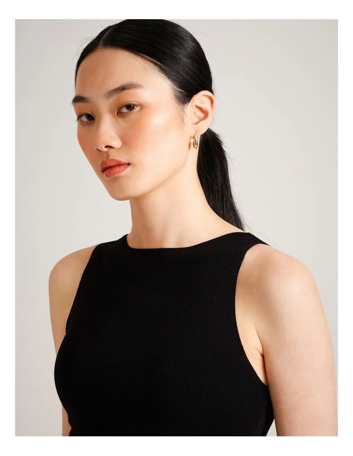 High Neck Knit Tank in Black image 2