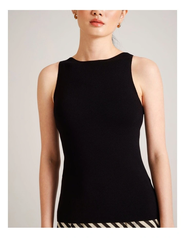 High Neck Knit Tank in Black image 4