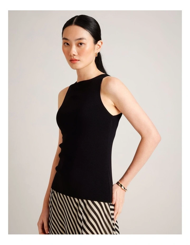High Neck Knit Tank in Black image 5