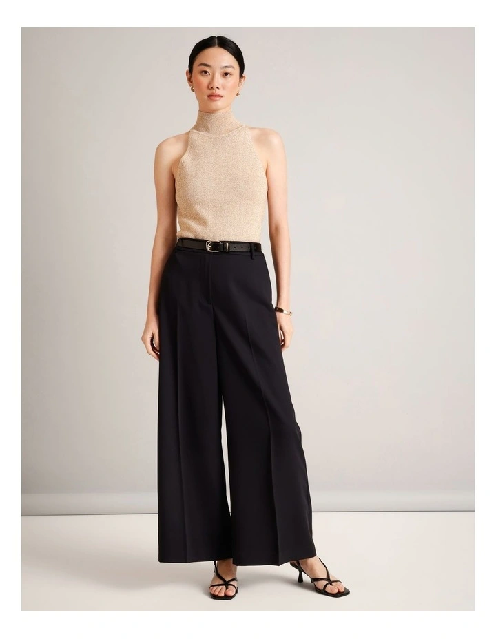 High Neck Metallic Sleeveless Knit in Gold image 2