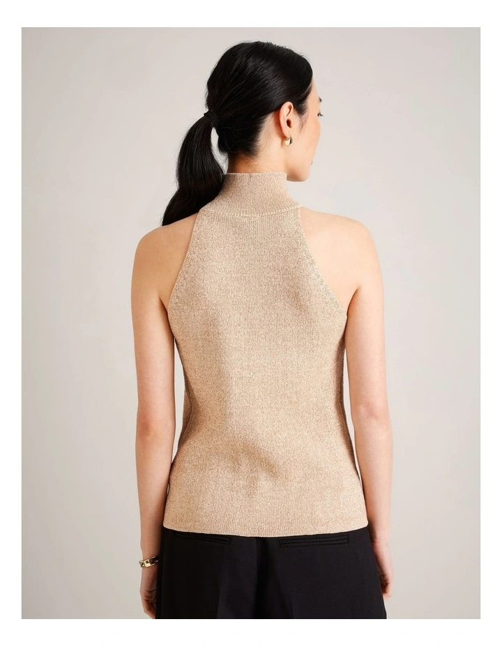 High Neck Metallic Sleeveless Knit in Gold image 6