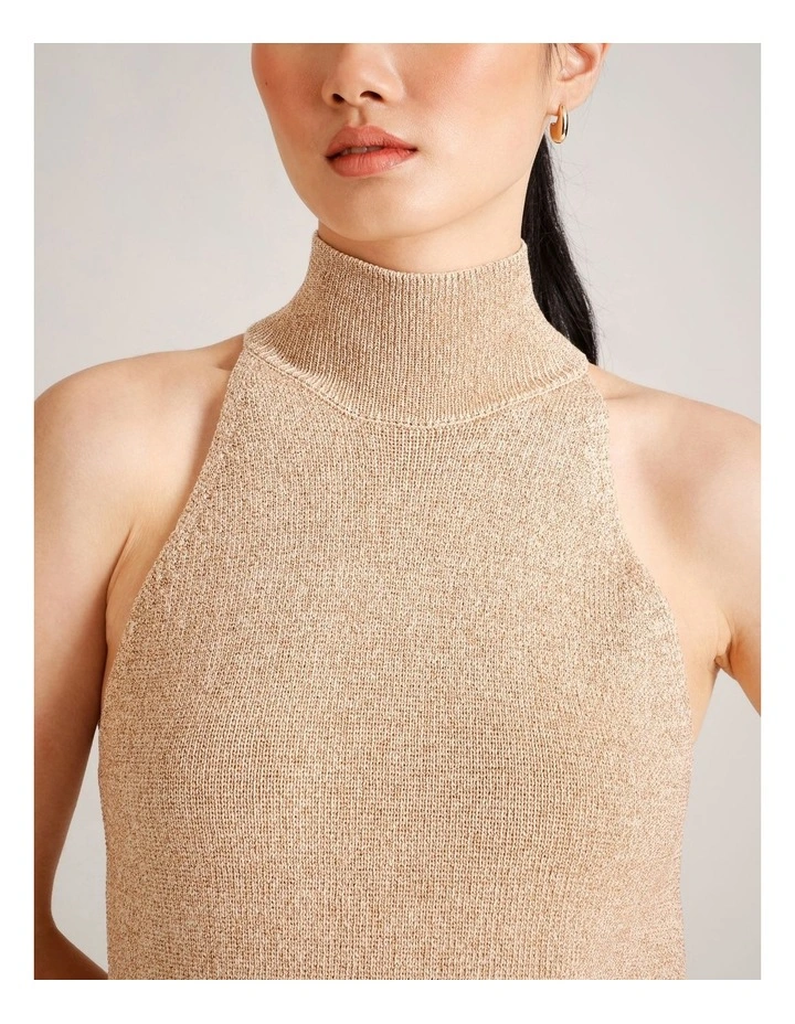 High Neck Metallic Sleeveless Knit in Gold image 7