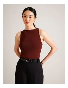 High Neck Knit Tank in Wine