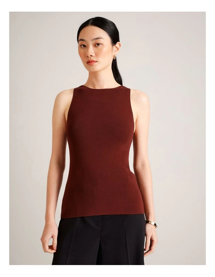 High Neck Knit Tank in Wine image 3
