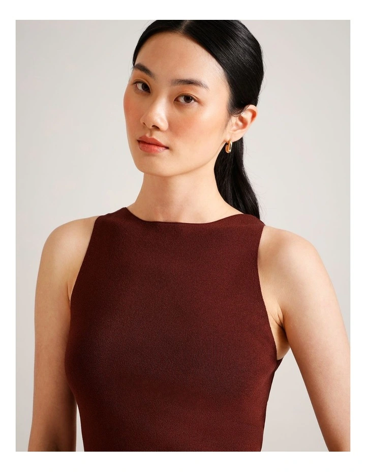 High Neck Knit Tank in Wine image 4
