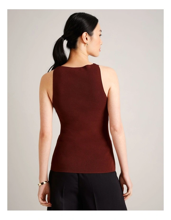 High Neck Knit Tank in Wine image 5