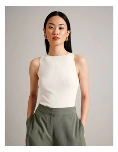 High Neck Knit Tank in Ivory