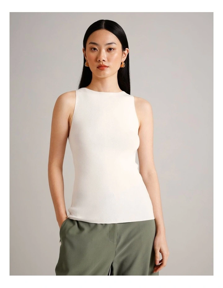 High Neck Knit Tank in Ivory image 3